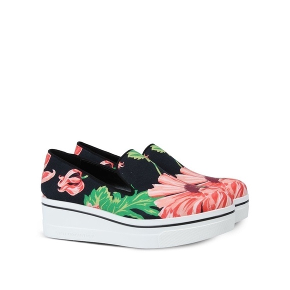Stella McCartney Black Floral Canvas Slip Ons 40
